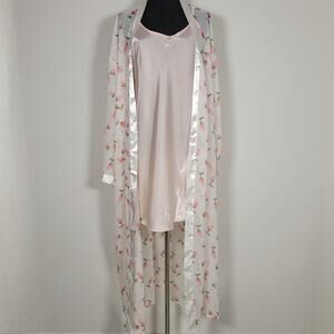 Vandre Floral Sheer Robe Duster Womens 1X Pink Rose Lingerie Kimono Cottagecore